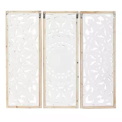 Kirklands Home Distressed White Floral Wall Plaques, Set of 3 Outlet