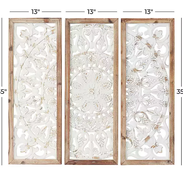 Kirklands Home Distressed White Floral Wall Plaques, Set of 3 Outlet
