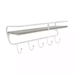 Kirklands Home Distressed White Metal Wall Shelf with Hooks Sale