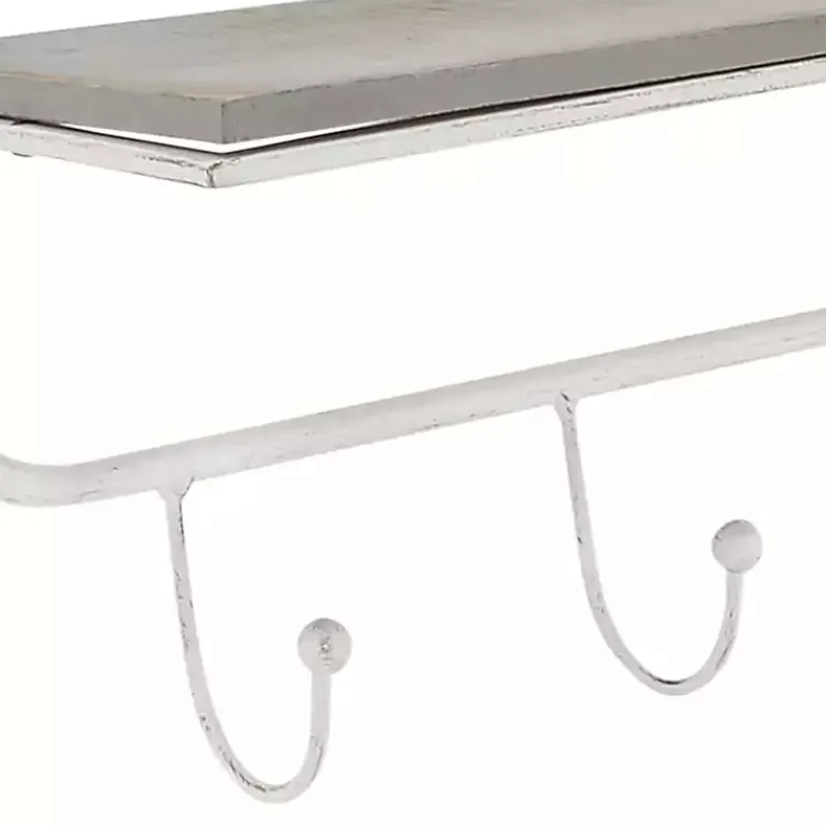 Kirklands Home Distressed White Metal Wall Shelf with Hooks Sale