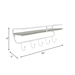 Kirklands Home Distressed White Metal Wall Shelf with Hooks Sale