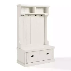 Kirklands Home Distressed Seanan Storage Hall Tree White Clearance