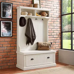 Kirklands Home Distressed Seanan Storage Hall Tree White Clearance