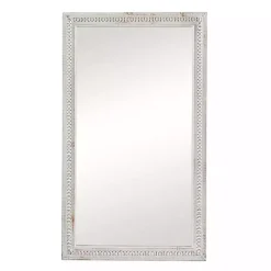 Kirklands Home Distressed White Wood Carved Frame Wall Mirror Outlet