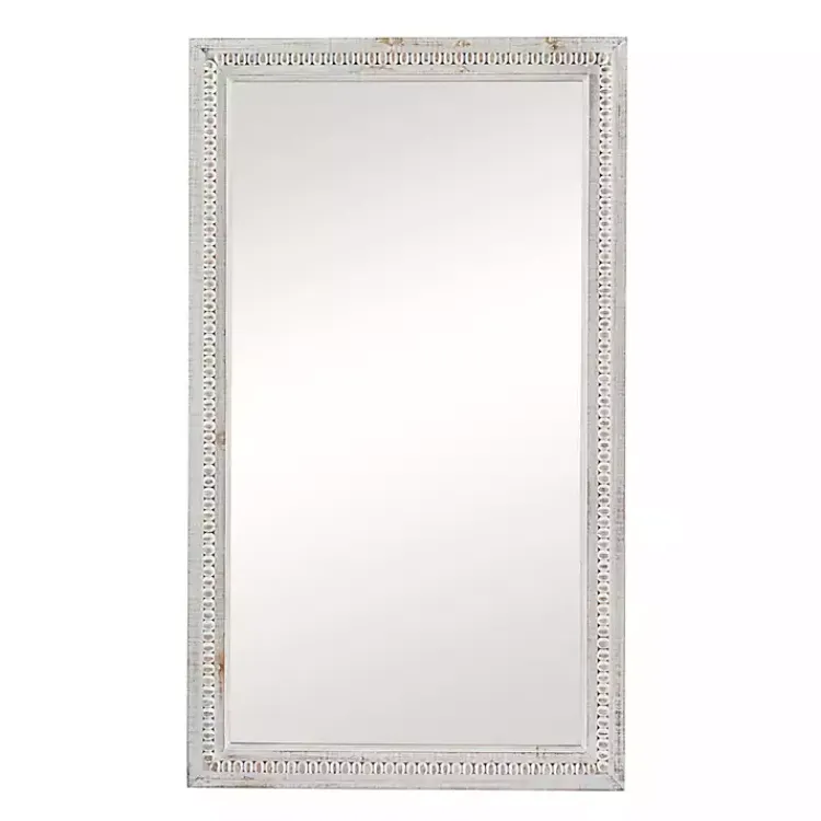 Kirklands Home Distressed White Wood Carved Frame Wall Mirror Outlet