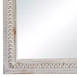 Kirklands Home Distressed White Wood Carved Frame Wall Mirror Outlet