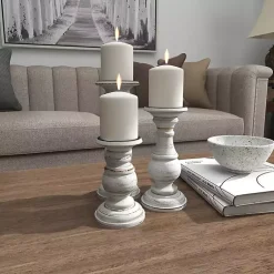 Candle Holders>Kirklands Home Distressed Wood 3-pc. Candle Holder Set White
