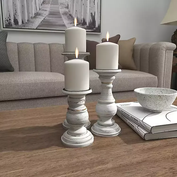 Candle Holders>Kirklands Home Distressed Wood 3-pc. Candle Holder Set White