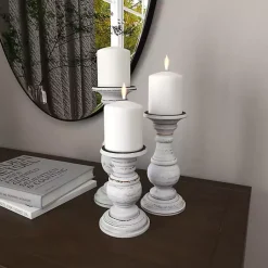 Candle Holders>Kirklands Home Distressed Wood 3-pc. Candle Holder Set White