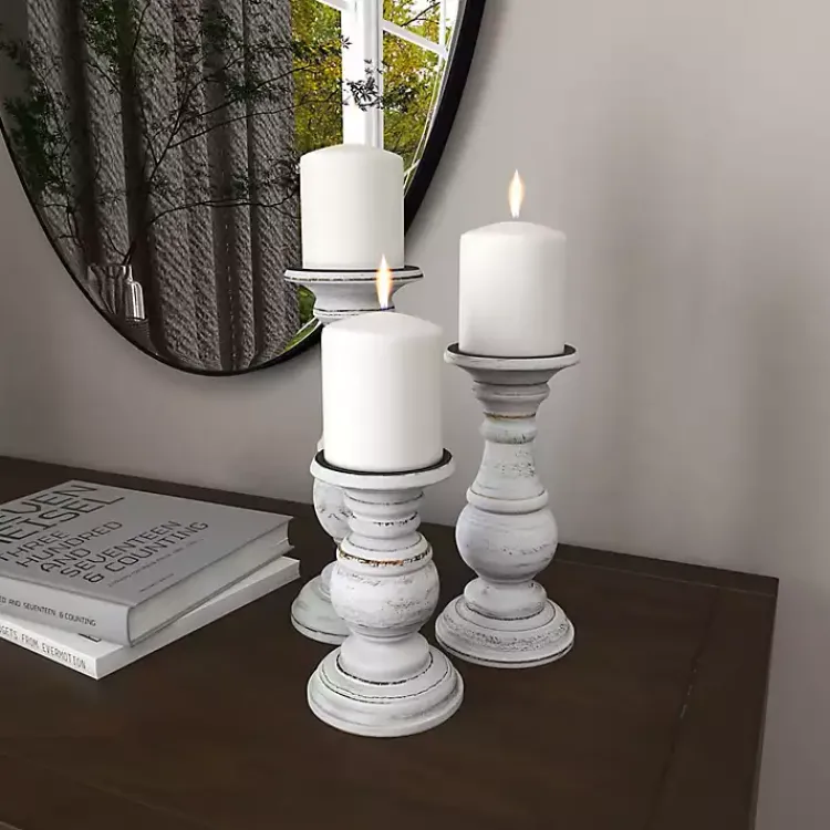 Candle Holders>Kirklands Home Distressed Wood 3-pc. Candle Holder Set White