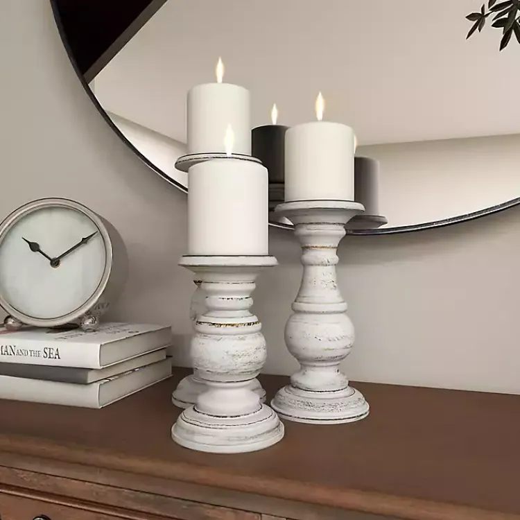 Candle Holders>Kirklands Home Distressed Wood 3-pc. Candle Holder Set White