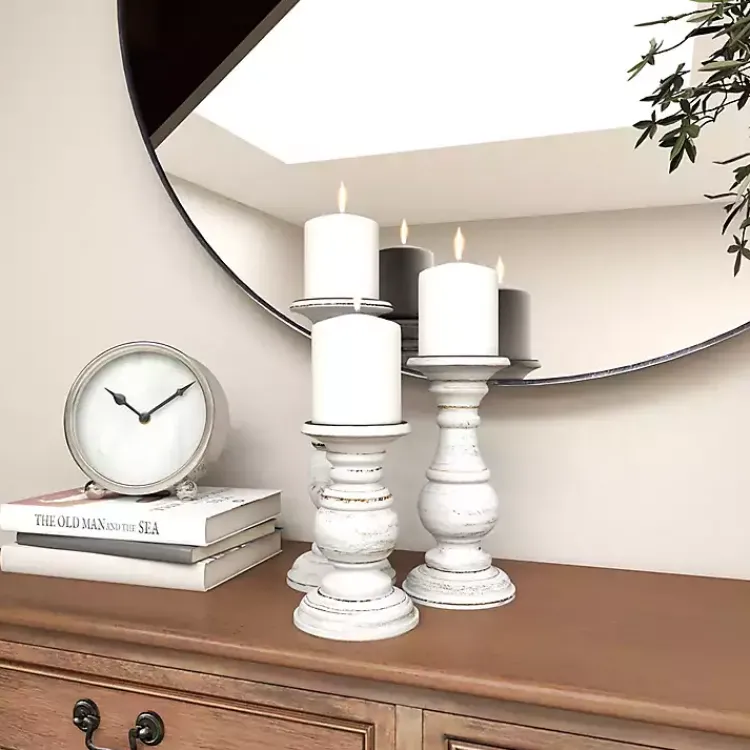 Candle Holders>Kirklands Home Distressed Wood 3-pc. Candle Holder Set White