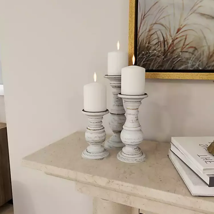Candle Holders>Kirklands Home Distressed Wood 3-pc. Candle Holder Set White