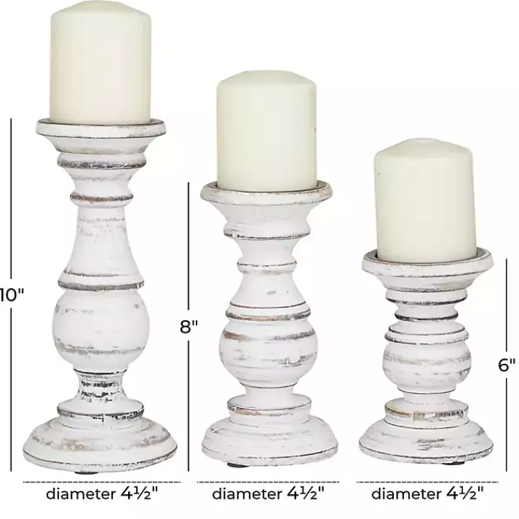 Candle Holders>Kirklands Home Distressed Wood 3-pc. Candle Holder Set White
