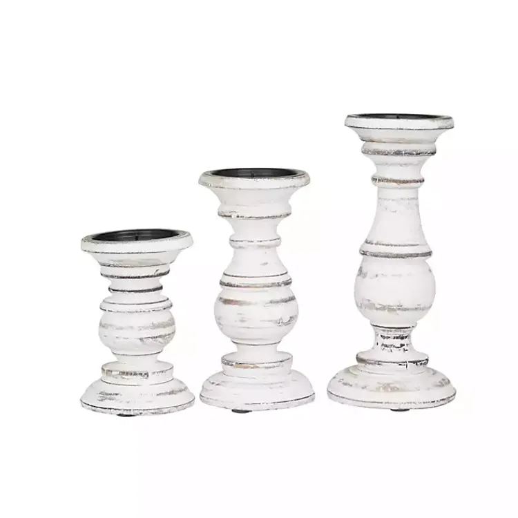 Candle Holders>Kirklands Home Distressed Wood 3-pc. Candle Holder Set White