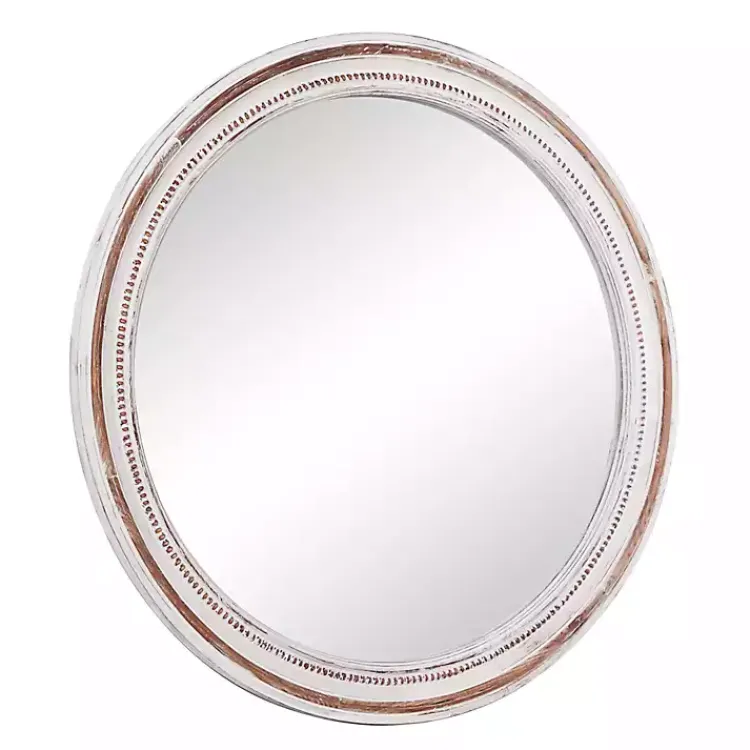 Kirklands Home Distressed White Wood Round Frame Wall Mirror Clearance