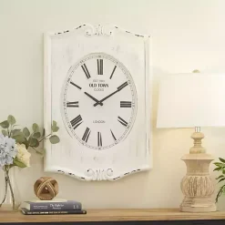 Kirklands Home Distressed White Wood Scroll Wall Clock Sale