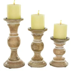 Candle Holders>Kirklands Home Distressed Wood Pillar Candle Holders, Set of 3 Brown