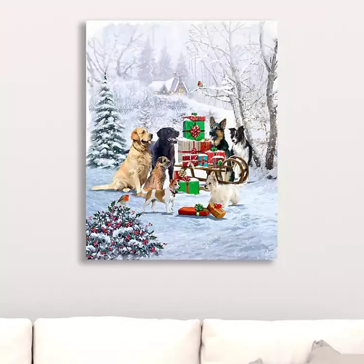 Christmas Art & Wall Decor>Kirklands Home Dog and Presents Canvas Art Print Multi