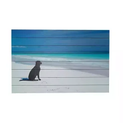 Kirklands Home Dog on Beach Slatted Wood Art Print Multi Clearance