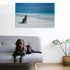 Kirklands Home Dog on Beach Slatted Wood Art Print Multi Clearance