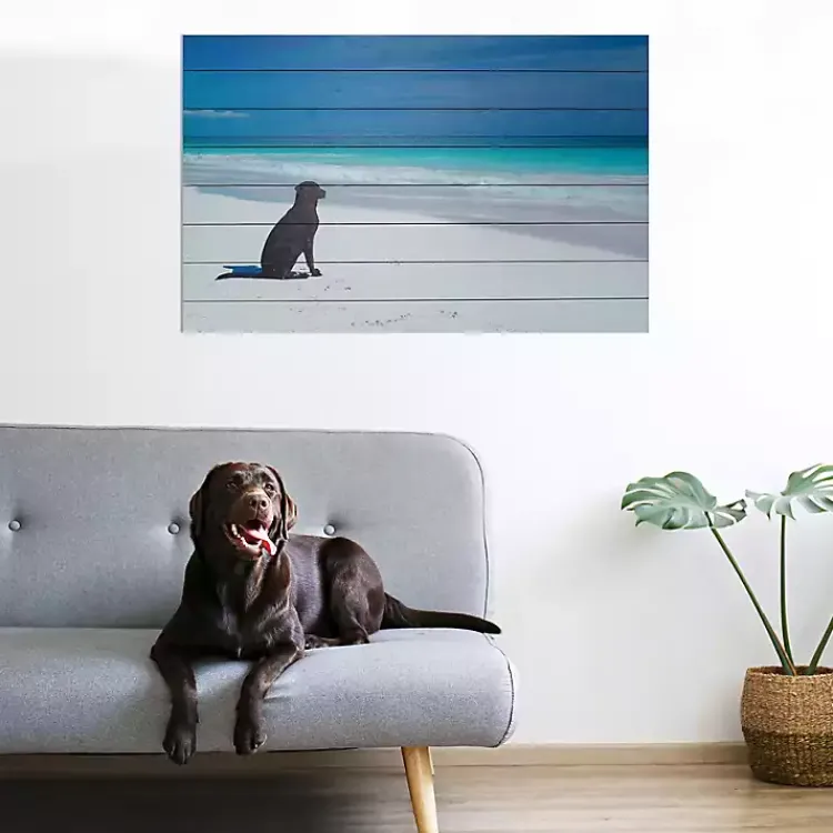 Kirklands Home Dog on Beach Slatted Wood Art Print Multi Clearance