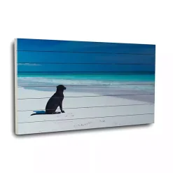 Kirklands Home Dog on Beach Slatted Wood Art Print Multi Clearance