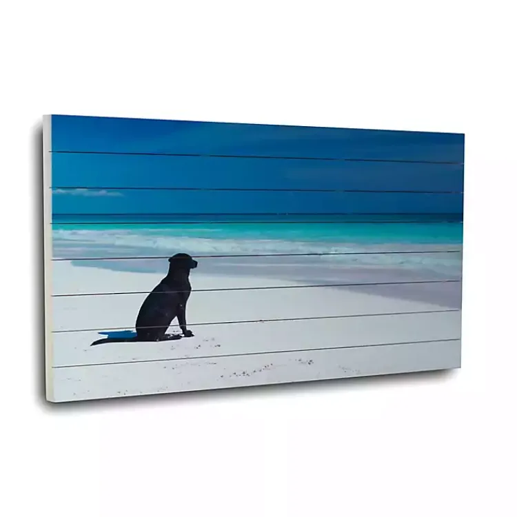 Kirklands Home Dog on Beach Slatted Wood Art Print Multi Clearance