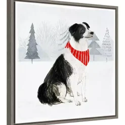 Christmas Art & Wall Decor>Kirklands Home Dog with Red Bandana Christmas Canvas Wall Plaque