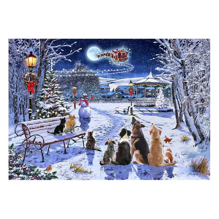 Christmas Art & Wall Decor>Kirklands Home Dogs and Cats In Christmas Park Canvas Art Print