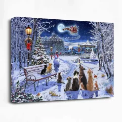 Christmas Art & Wall Decor>Kirklands Home Dogs and Cats In Christmas Park Canvas Art Print