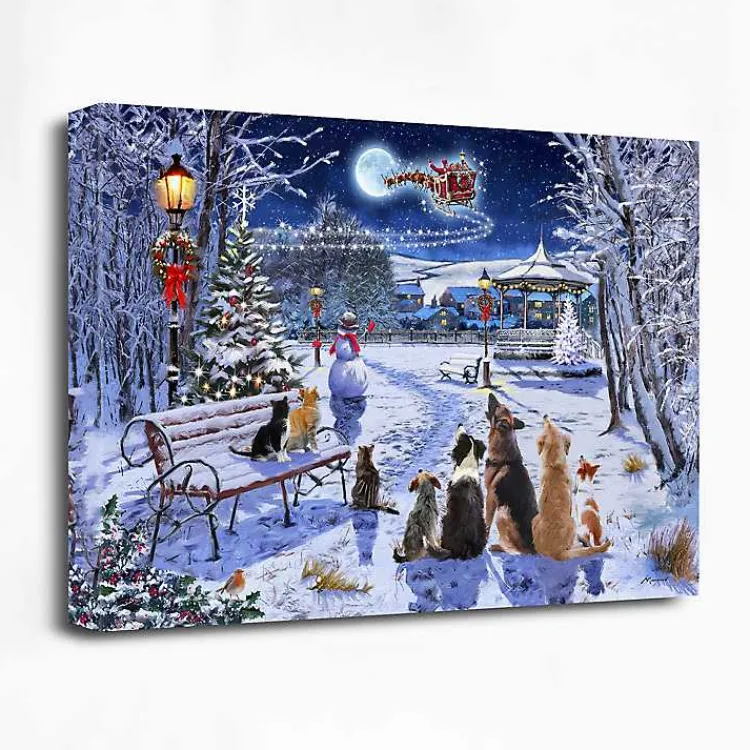 Christmas Art & Wall Decor>Kirklands Home Dogs and Cats In Christmas Park Canvas Art Print
