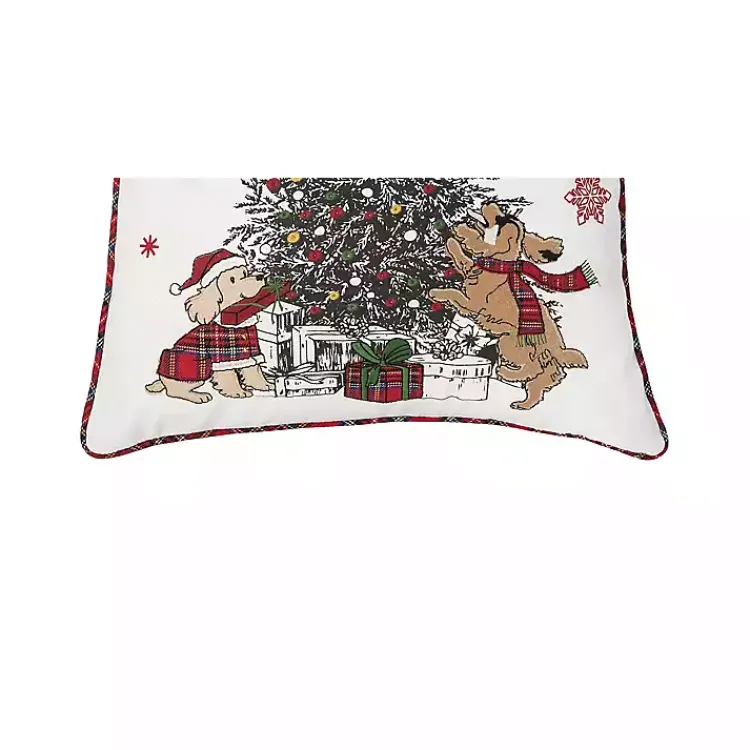 Christmas Pillows>Kirklands Home Dogs Around Christmas Tree Throw Pillow