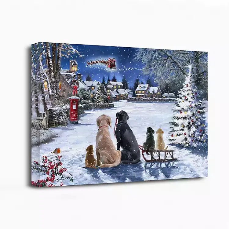 Christmas Art & Wall Decor>Kirklands Home Dogs Watching Santa Canvas Art Print Multi