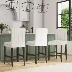 Kirklands Home Dove Gray Striped Upholstered Bar Stool Outlet
