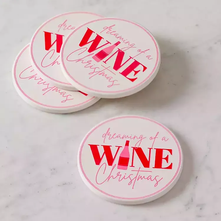 Kirklands Home Dreaming of a Wine Christmas Coasters, Set of 4 Best