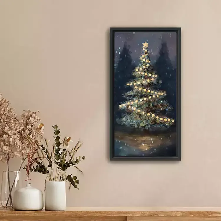 Christmas Art & Wall Decor>Kirklands Home Dreamy Christmas Tree Framed Canvas Art, 12x22 in.