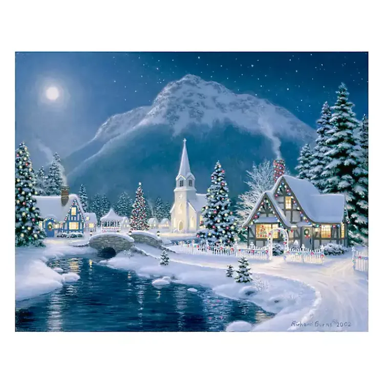 Christmas Art & Wall Decor>Kirklands Home Dreamy Christmas Village Canvas Art Print Blue