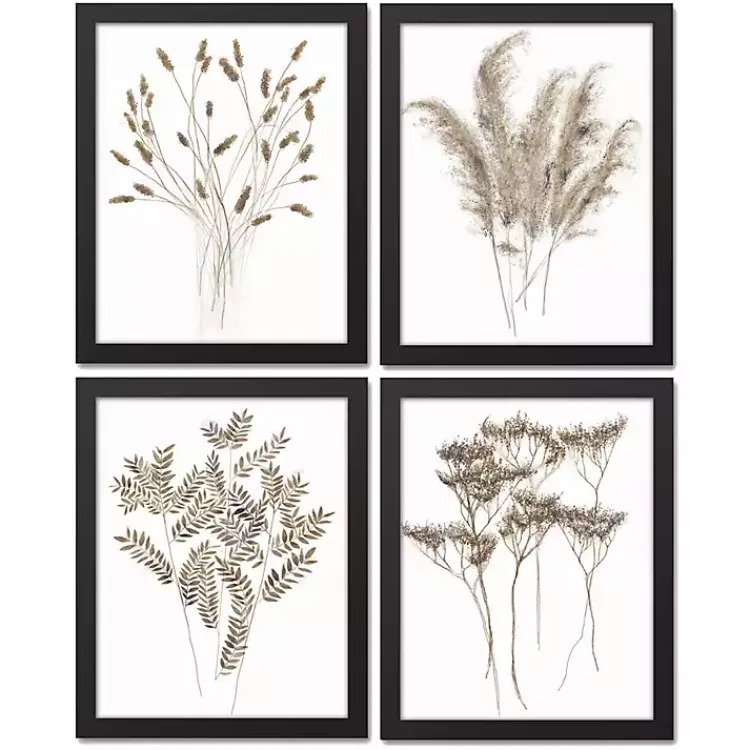 Kirklands Home Dried Florals 4-pc. Framed Canvas Art Print Set White New