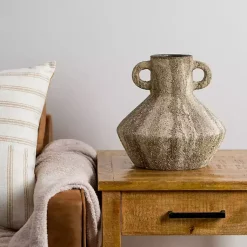 Vases>Kirklands Home Drigo Iron and Clay Vase Brown