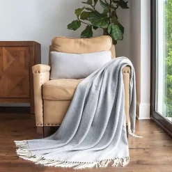 Blankets & Throws>Kirklands Home Dusk Herringbone Throw with Fringe Blue