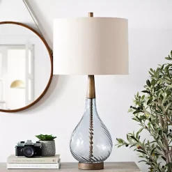 Kirklands Home Dusty Gray Blue Nora Glass Table Lamp Ivory New