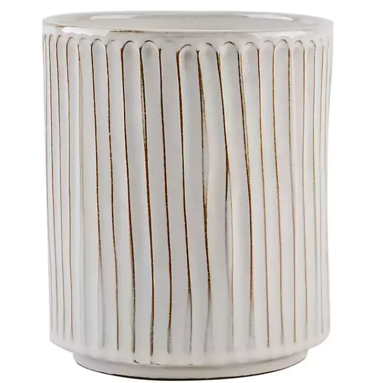 Kirklands Home Earthy Embossed Lines Utensil Crock White Outlet