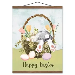 Easter Decorations>Kirklands Home Easter Basket Bunny Teak Hanging Canvas Art Print