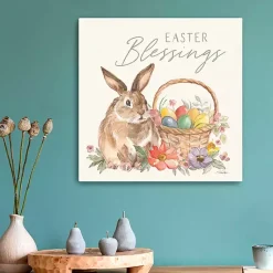 Easter Decorations>Kirklands Home Easter Blessings Bunny and Basket Canvas Art Print
