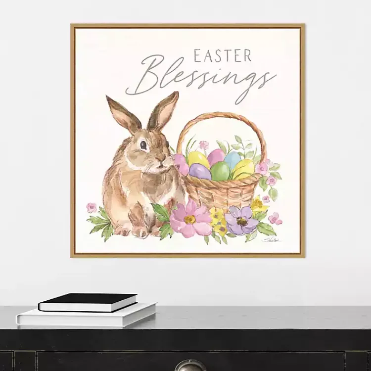 Easter Decorations>Kirklands Home Easter Blessings Bunny Framed Canvas Art Print Multi