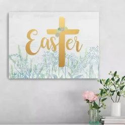Easter Decorations>Kirklands Home Easter Cross Wildflower Canvas Art Print, 18x24 Blue