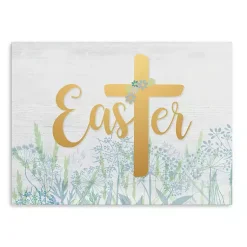 Easter Decorations>Kirklands Home Easter Cross Wildflower Canvas Art Print, 24x32 Blue