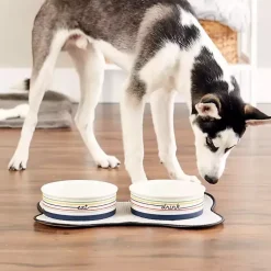 Kirklands Home Eat & Drink Large Striped Pet Bowls, Set of 2 Multi New