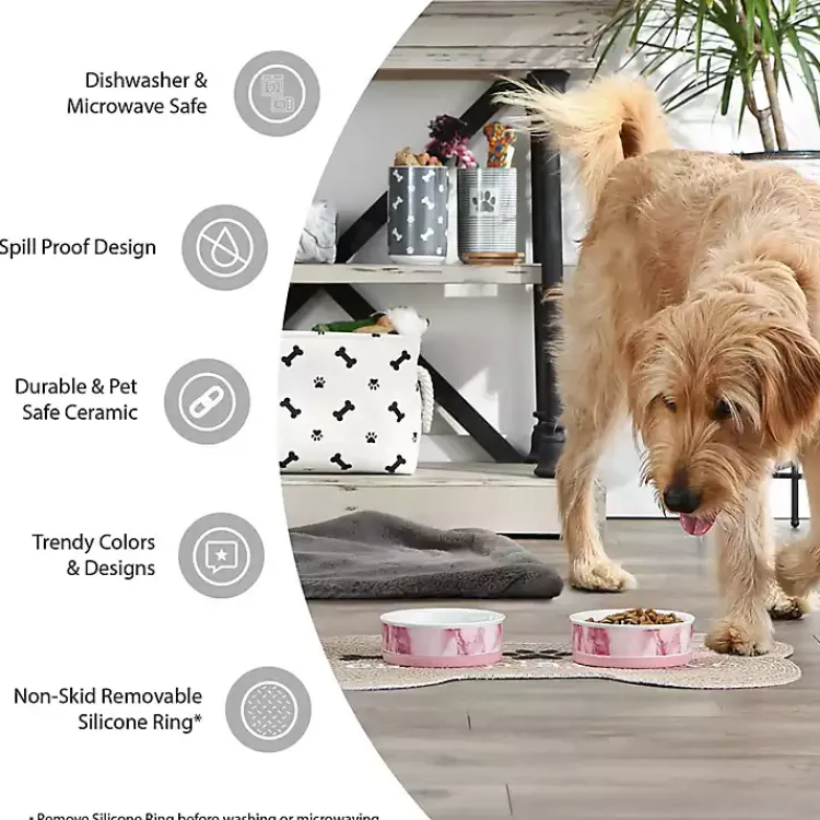 Kirklands Home Eat & Drink Large Striped Pet Bowls, Set of 2 Multi New